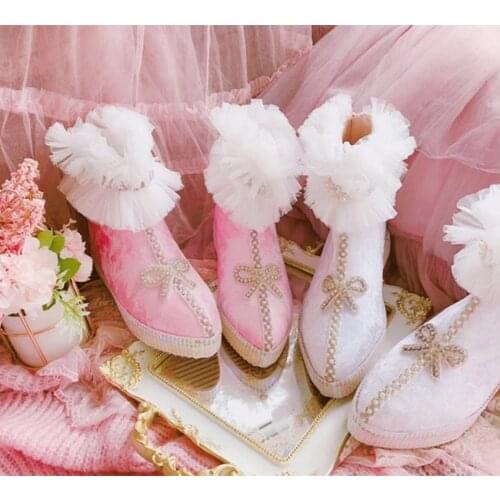 Velvet bow snow boots increase in the pointed toe sweet girl short tube 2021