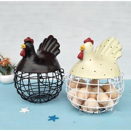 Big American Iron Egg Storage Basket Snack Fruit Basket Creative Collection Ceramic Hen Oraments Decoration Kitchen Accessories