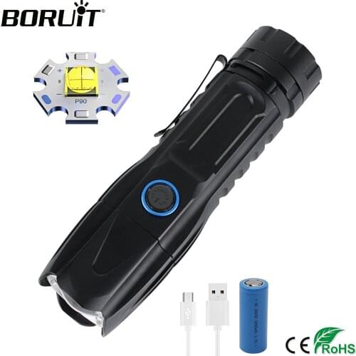 BORUiT XHP90.2 LED Powerful Flashlight 4000LM 5-Mode Zoom Waterproof Torch Rechargeable 26650 Power Bank Camping Hunting Light