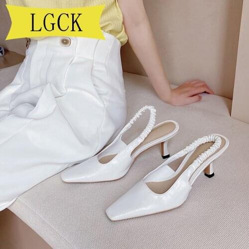 Plus Size 34-40 Genuine Leather Women Sandals Hot Sale Fashion Summer Sweet Women Elegant High Heels Sandals Ladies Shoes White