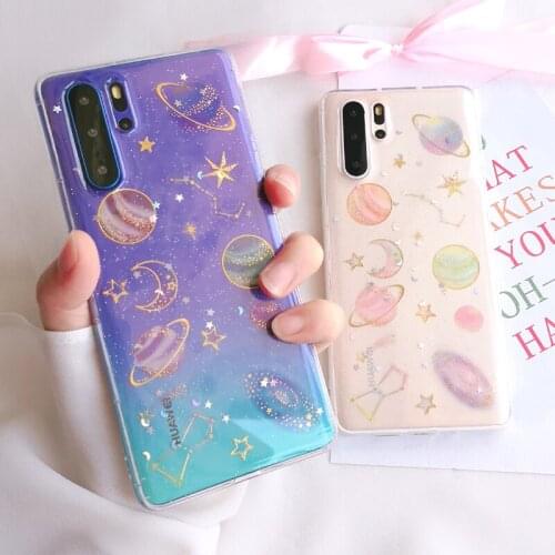 Planet Star Glitter Clear Phone Case For Huawei P50 P40 P30 P20 Lite Mate 40 30 20 Pro Nova 7 Soft Epoxy Phone Back Cover Coque