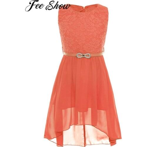 Kids Baby Girls Summer Chiffon Lace Floral Sleeveless Princess Flower Dress with Belt For Daily Wear Birthday Party Wedding