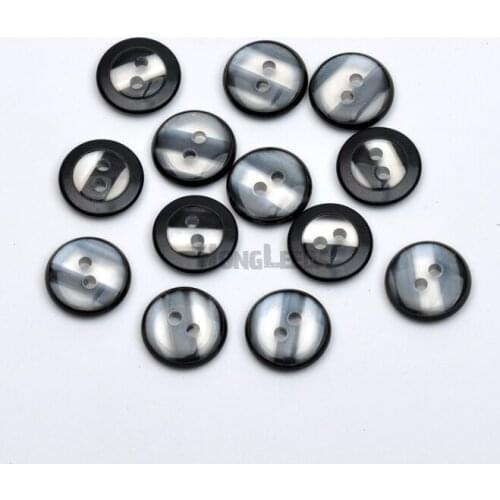 DIY 100pcs/lot 11.5mm plastic round resin pearl with metal brass ring sewing buttons black 2-hole free shipping BT007