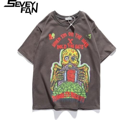 SEVEYFAN Kanye Music Festival T Shirts Mens Hip Hop Skull Printed Tees Fashion Summer Tops Couples
