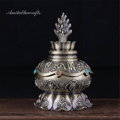Exquisite Eight treasure auspicious Bronze Bottle Buddhism Dragon engraving King Kong Instrument Buddhist Ornaments Free ship
