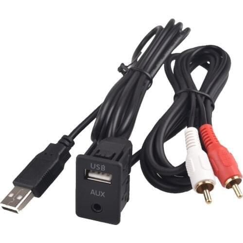 USB Cable Car Dashboard Flush Mount USB Cord Wire AUX 2RCA Socket Extension Lead Panel Waterproof Cable