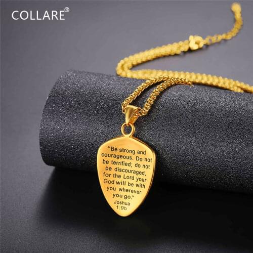 Collare Joshua 1:9 Pendant Be Strong And Courageous Stainless Steel Christian Jewelry Gold/Black Color Bible Verse Necklace P839