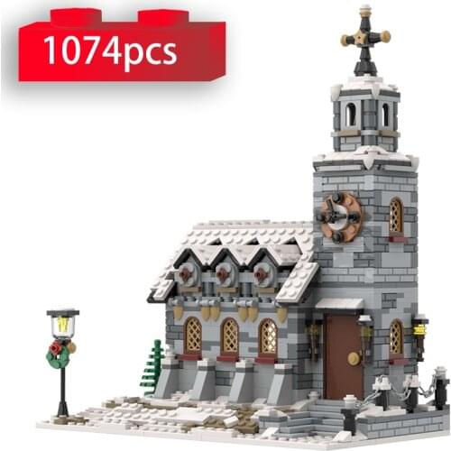 City Street View Building Blocks Winter Village Church Architecture Cottage Tree Model Bricks Toys for Children Xmas Gifts