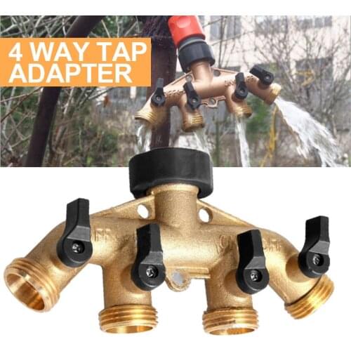 4Way Water Distributor Brass Garden Hose 3/4inch Water Tap Adapter Valve Splitter Garden Brass Tap Hose Adapter Nozzle Connector