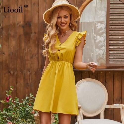 Liooil Summer Dresses With Buttons