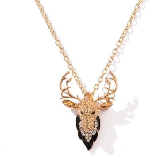 Fashion Cute Womens Gold Elk Pendant Necklace Charming Ladies Wedding Party Jewelry Accessories Romantic Christmas Gifts