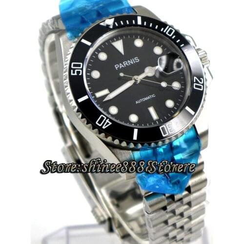 40mm PARNIS black dial Jubilee strap Sapphire glass miyota automatic mens watch