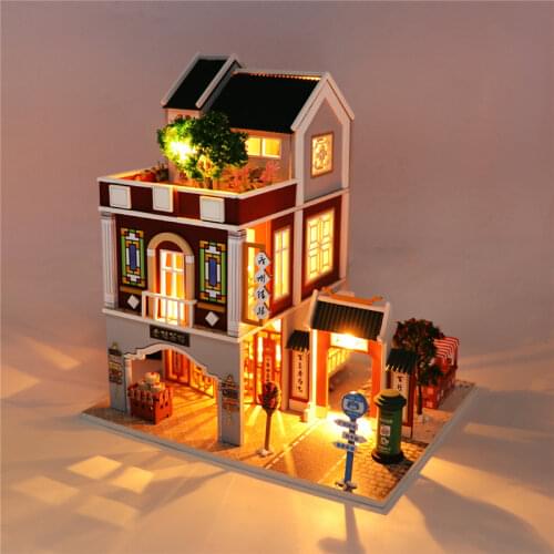 DIY Miniature Dollhouse Kit 3D Vintage Building Model Kits Christmas Birthday Gift Wooden Large Doll House Furniture