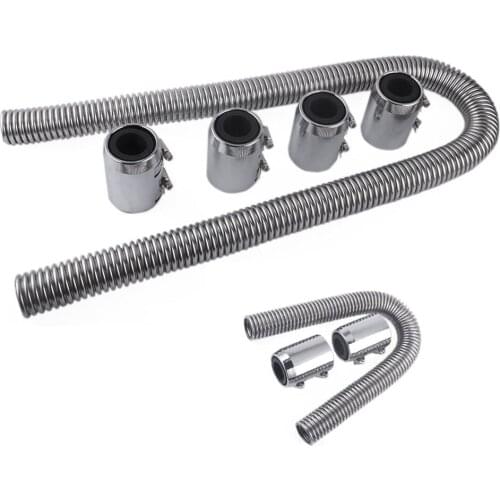Chrome Stainless Steel Radiator Hose Kit 24' UNIVERSAL Aluminum Clamp Covers