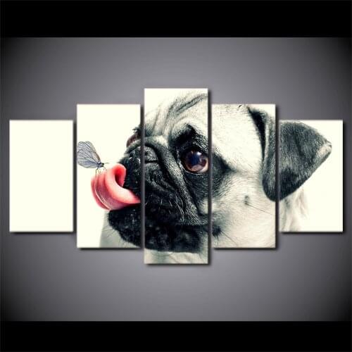 Wall Art Canvas Painting Frame HD Print Modern Pugs Poster Living Room Home Decor 5 Pieces Cute Pet Dog Modular Pictures