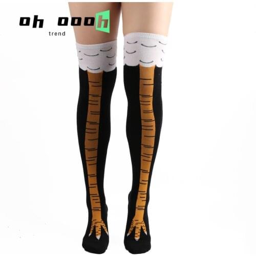 New Women Chicken Feet Cartoon College Western Style Knee Socks Funny Cotton Stockings Thigh High Socks Medium Tube Socks 1 Pair