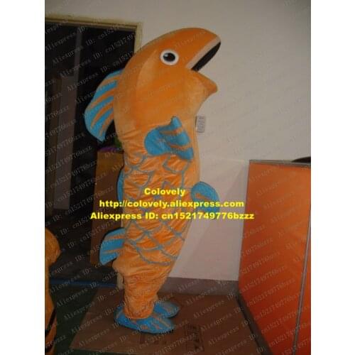 New Orange Carp Fish Cyprinoid Golden Carp Crucian Mascot Costume Mascotte With Big Open Mouth Long Body Adult No.498 Free Ship