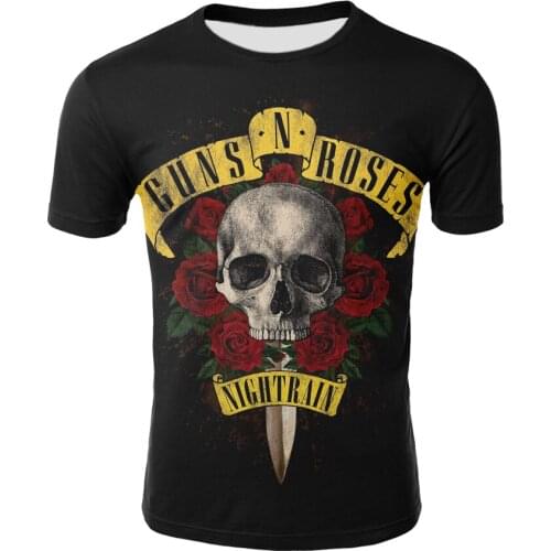 Gun rose solid color series black short-sleeved mens and womens short-sleeved 3D printed skull childrens short-sleeved T-shir