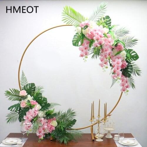 Custom Creative Orginal Design Iron Wedding Arch Backdrop With Artificial Flower Arrangement Orchid Flower Row Party Event Props