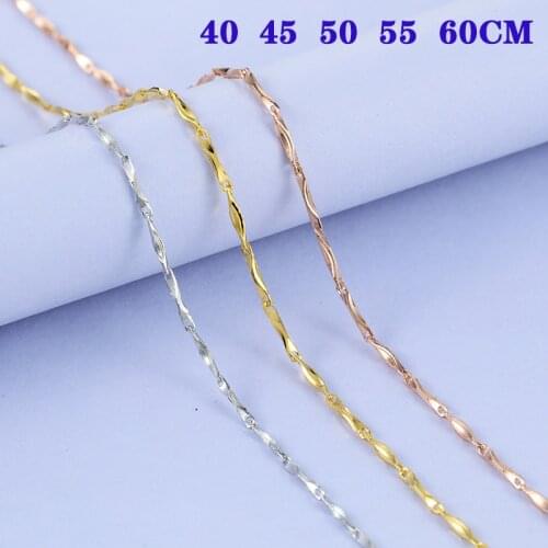 MIQIAO 925 Sterling Silver Bamboo Ingot Melon Seed Chain Long 40 45 50 55 60 CM Width 0.7 0.8 1.0 1.2 MM Gold Rose Necklace