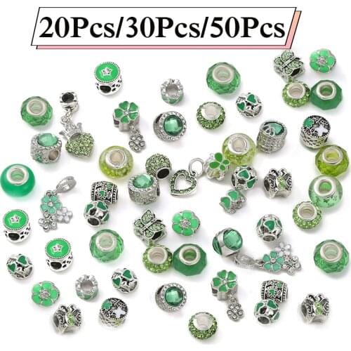 High Quality Silver Plated Green Beads Charms Fit Original Brand Bracelets Necklaces For Women DIY Jewelry Making Mixed Delivery