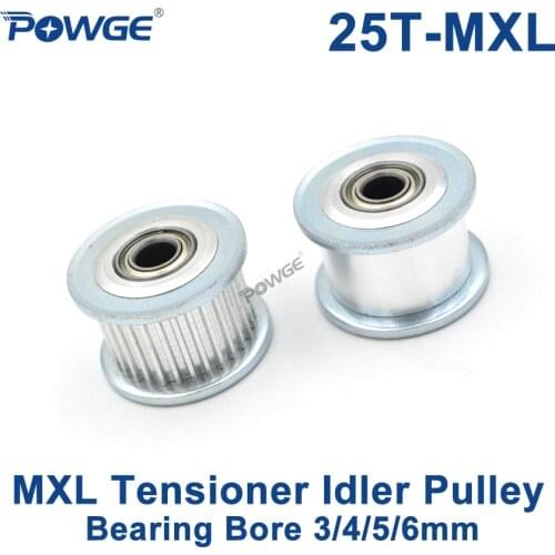 POWGE Inch 25 Teeth MXL synchronous Pulley Idler Tensioner Wheel Bore 3/4/5/6mm with Bearing Guide Regulating pulley 25teeth 25T