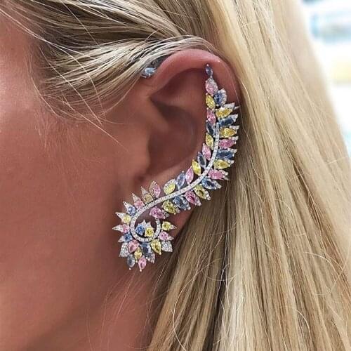 Luxury micro pave setting AAA cubic zirconia Phoenix feather Drop Pendant Earrings Multicolor Cubic Zirconia Jewelry