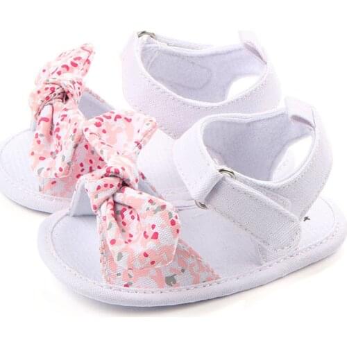 6-18M First Walkers Sandals Newborn Baby Shoes Baby Boys Girls Bow Sandals Soft Non-slip Rubber Sole Summer Flat Walking Shoes