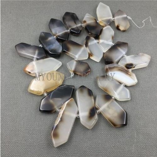 MY1181 Double Terminated Hexagon Slab Brown Agates Slice Pendant beads for jewelry