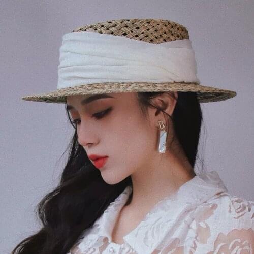 Fashion Summer Concave Top Salty Straw Hats For Women Ladies Handmade Elegant Fedora Top Hat Beach Panama Sun Visor Gorra Mujer