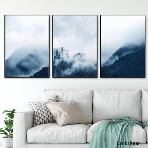 Modern Scandinavia Posters and Prints Misty Mountain Canvas Painting Landscape Wall Art Nordic Style Sofa Background Home Decor