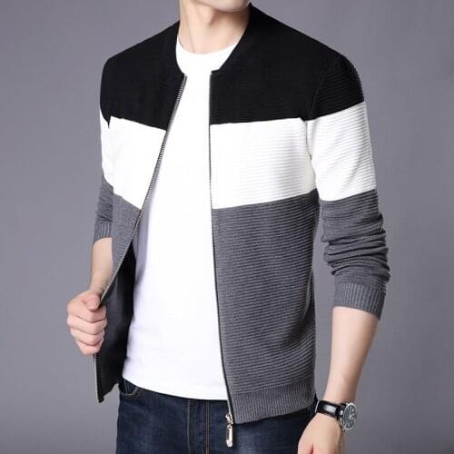 Sweater Male New Casual Mens Sweater Patchwork Zipper Men Cardigan Thick Men Clothes Slim Knitted Mens Jacket Coats