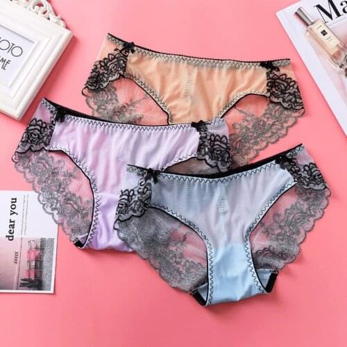 Summer Sexy Lace Panties For Women Girls Underwear Cotton Panty Elasticity Comfortable Low-Rise Lingerie Hip lift Thin Pantie