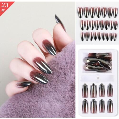 High Quality 24pcs Gradients Wear Long Paragraph Fashion Manicure Patch False Nails Save Time Wearable Nail Patch