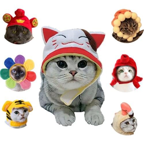 Funny Hat for Cat Sunflower Dress Up Costume Pet Hat Cosplay Animal Keep Warm Colorful Chinese Style Headwear Cat Accessories