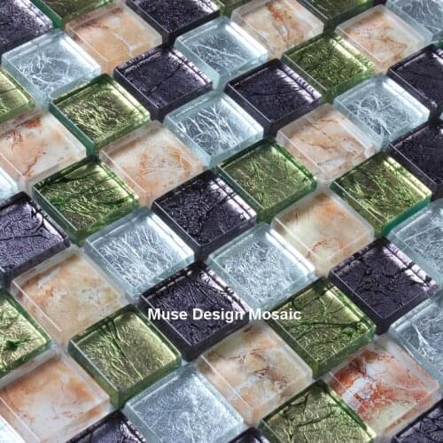Green Purple White Gold Foil Crystal glass mosaic tile, iving room kitchen backsplash bathroom fireplace wall floor mosaic tile
