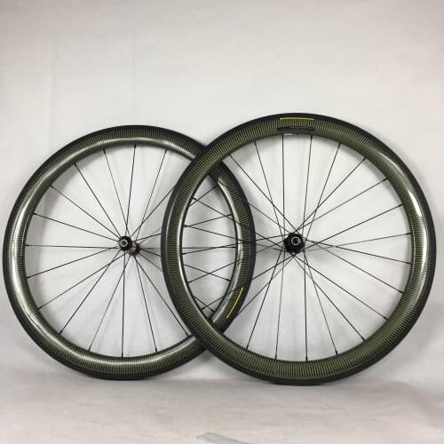 Yellow kevlar carbon wheelsets 50mm depth 700C road wheels tubeless 23mm/25mm wide DT 240s/350s hub bicycle online best selling