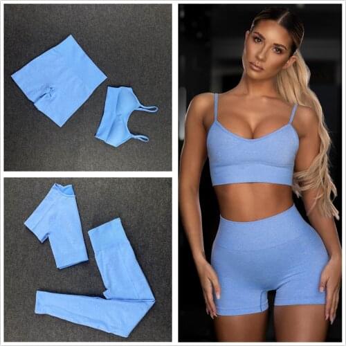 Womens seamless Yoga sets, training T-shirts, sweatpants, bras, fitness apparel, high waist blouses, jogging tights, sports set