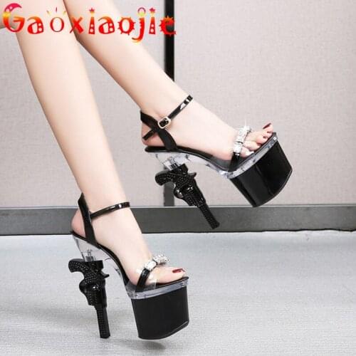 Stripper Heels Women Shoes 2021 New Summer Platform High Heels Sandals Crystal Pistol heel 17cm Sexy Waterproof Wedding shoes