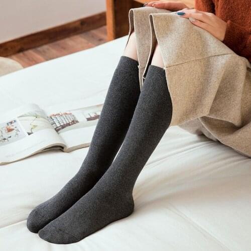 Woman Socks Knee-High Solid Color Thickening Warm Fashion Classic Easy Matching Plush Cotton Thermal Long Socks Women Winter Pop