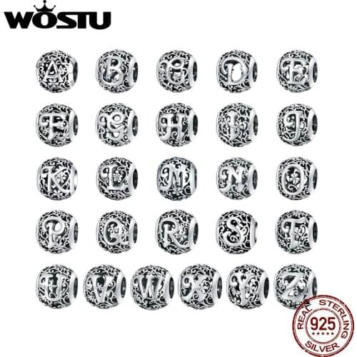 WOSTU Genuine 925 Sterling Silver DIY Letters Bead Charm Pendant Fit Oringal Bracelet Bangle Women Party DIY Fine Jewelry Gift