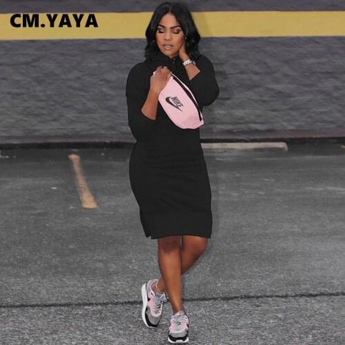 CM.YAYA Women Midi Dress Solid Full Sleeve Hooded Collar Pockets Skinny Pencil Dresses Casual Fashion Outfit Autumn Winter 2021
