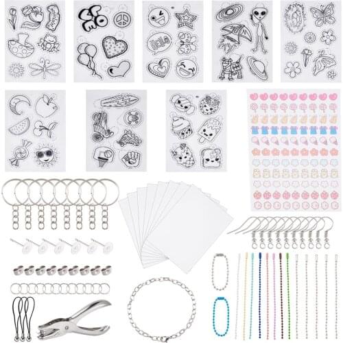 1Set DIY Shrinky Art Paper Heat Shrink Sheets Film Earring Hook Keychains Phone Strap for Craft Drawing Jewelry Making Accessory