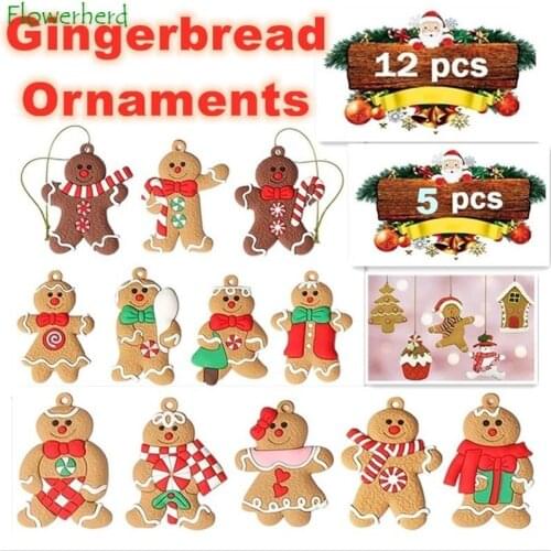 12/5 Pcs Gingerbread Man Ornaments for Christmas Tree Assorted Plastic Figurines for Christmas Tree Hanging Decoration