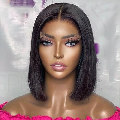 Middle Part Short Cut Bob Ombre Blonde Silky Straight 613 Glueless Lace Front Wig Synthetic For Black Women With Babyhair Daily