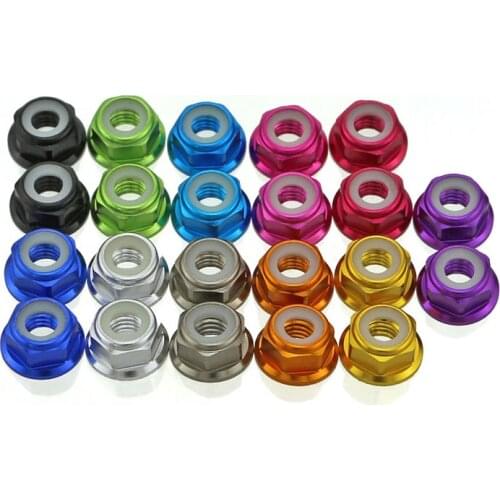 50pcs/lot High Quality M5 Colourful Anodized Silver/Black/Deep blue/light blue/red Colour Aluminum Alloy Flange Nylon Lock Nuts