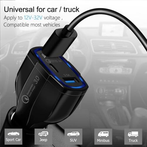 Type C Car Charger Cigarette Lighter QC 3.0 Dual USB Port Fast Charger 5A PD Quick Charge 3.0 for xiaomi iphone 11
