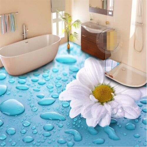 Beibehang Custom Photo 3D Wearable PVC Floor 3D Water Drop Flooring Flower Daisy Tile Floor Floor Painting Background Wall
