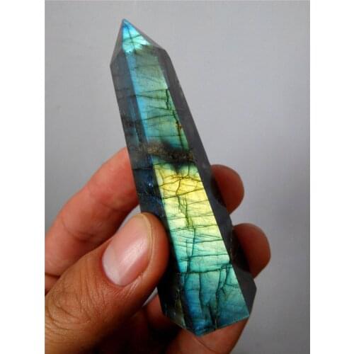 Free shipping 00786 Natural beautiful labradorite QUARTZ CRYSTAL WAND POINT HEALING