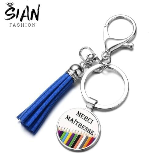 SIAN Fashion New Design Super Mistress Tassel Keychain Glass Art Creative Photo Handmade Charm Key Chain Holder for Teacher Gift